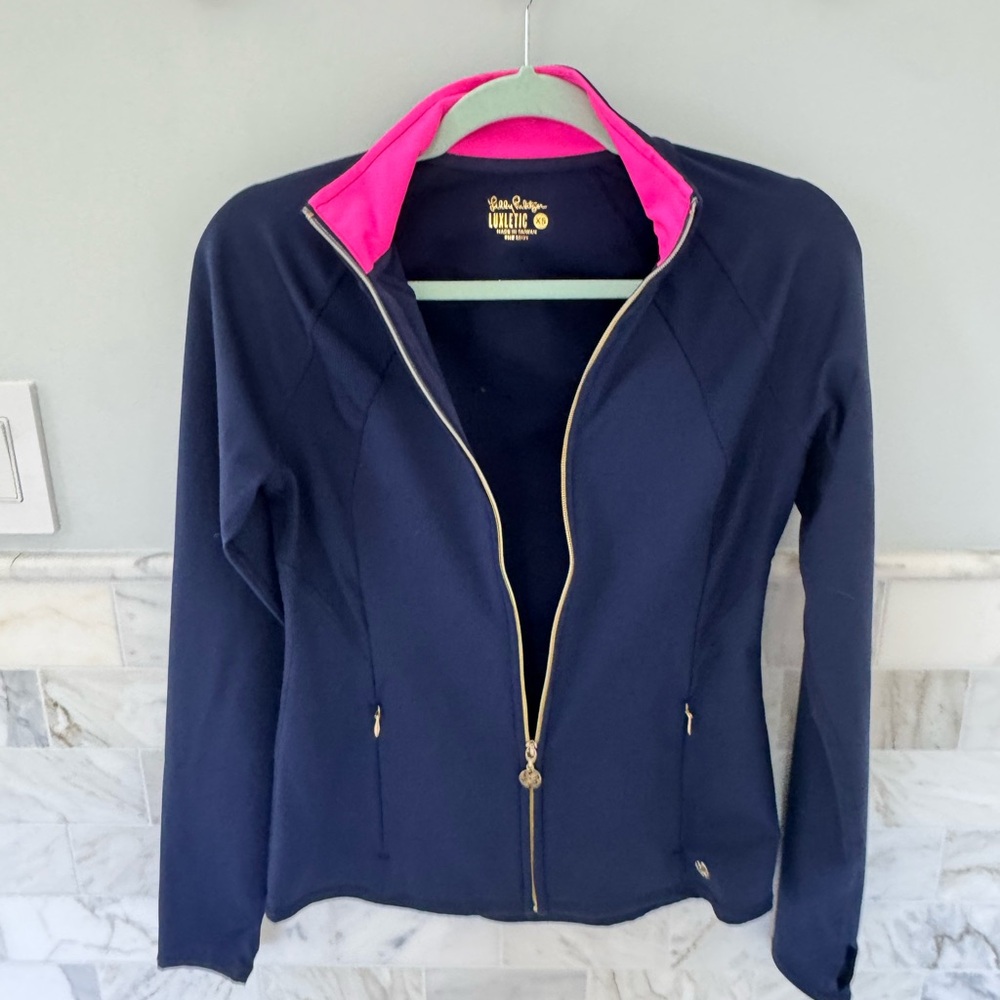 Lilly Pulitzer Navy Jacket with Pink Collar - Picture 7 of 7